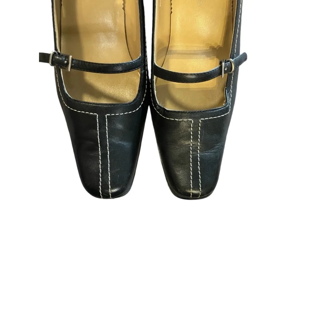 Ipanema Beam Black Leather Mary Jane Pumps Narrow Square Toe Size 6